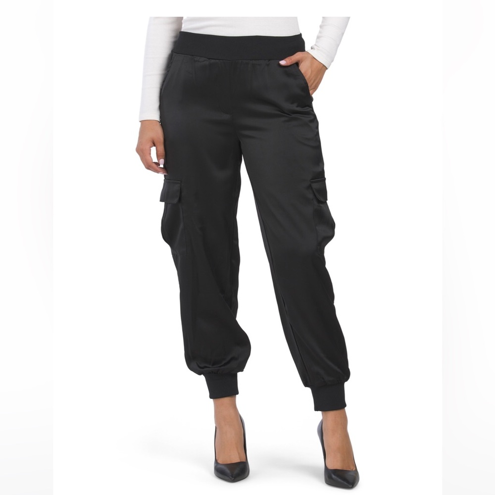 RACHEL ZOE Satin Cargo Joggers - LARGE